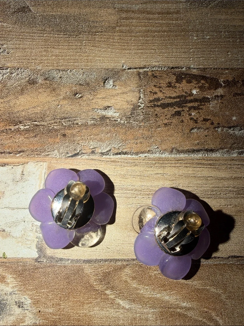 CHANEL Lavender Camellia Resin Stud Earrings